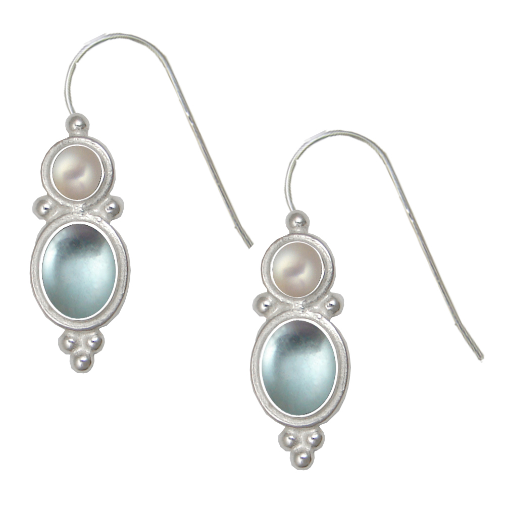 Sterling Silver Drop Dangle Earrings Blue Topaz And Cultured Freshwater Pearl